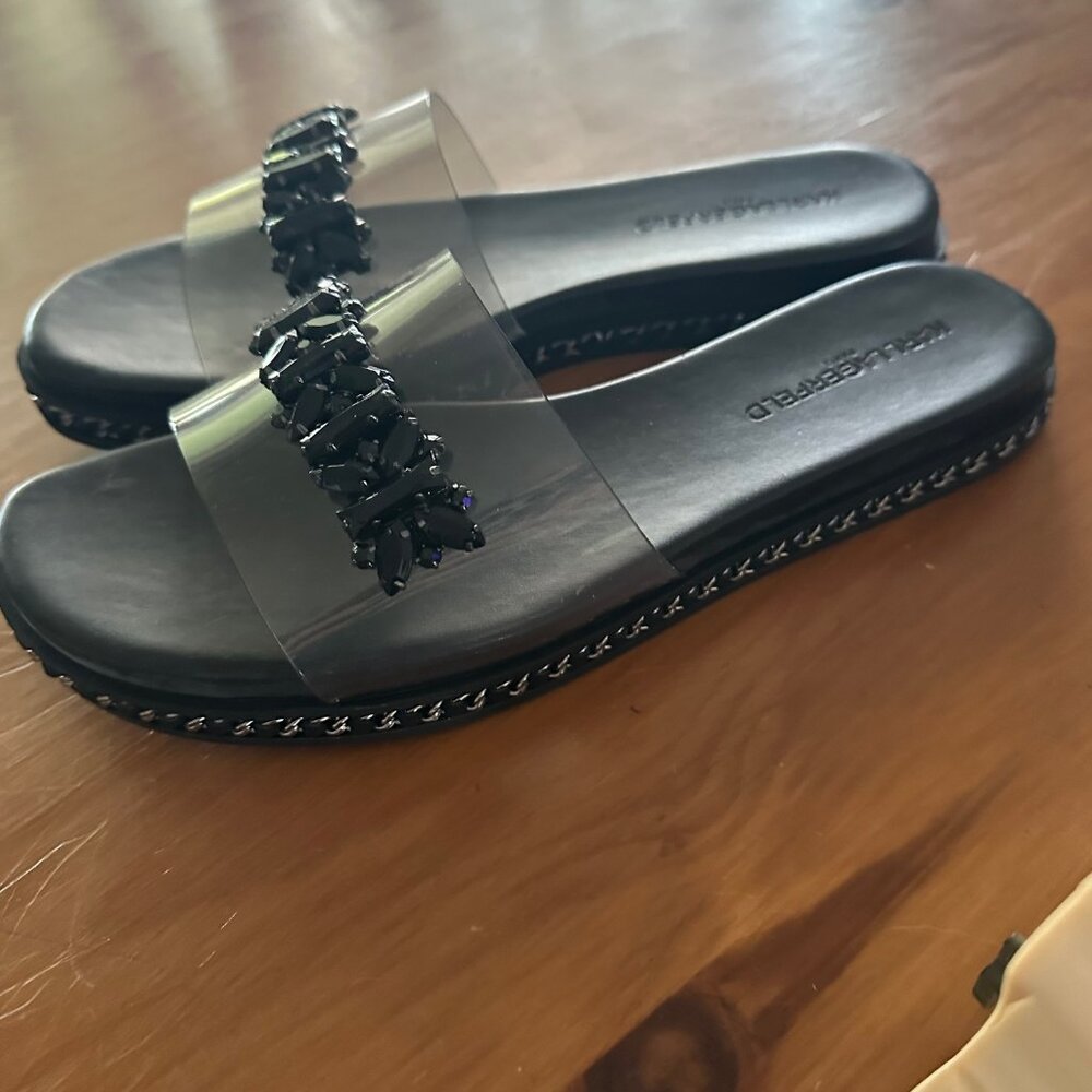 Karl Lagerfeld Paris Bijou Embellished Slides - Size 9M - Smoke